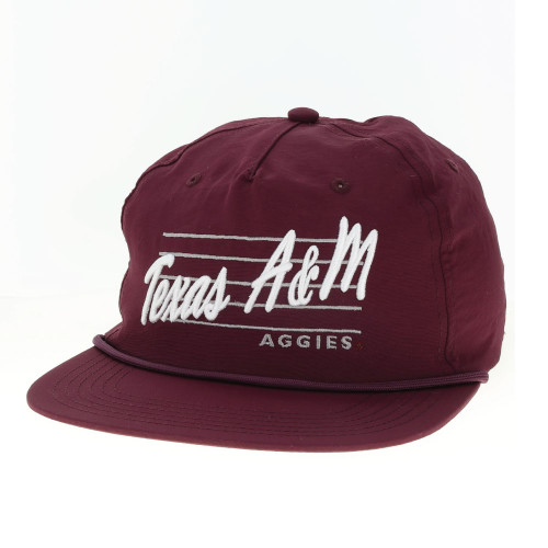 Legacy Texas A&M Aggies maroon cap with retro Texas A&M script lettering and Aggies embroidery on the front.