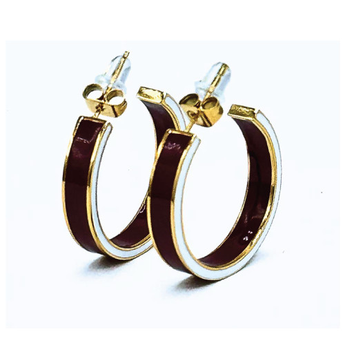 Color Shout Maroon & Gold Enamel Hoop Earrings