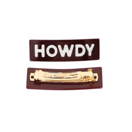 Brianna Cannon Texas A&M Aggies maroon hair barrette with Howdy lettering and gold clip back