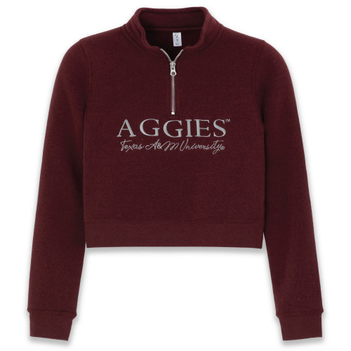 ZooZatz Texas A&M Aggies youth maroon cropped quarter zip pullover with Aggies graphic