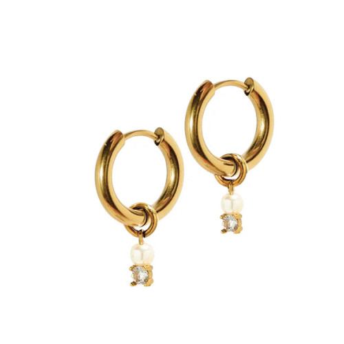 Linny Co. Texas A&M Aggies gold hoop earrings with small dangling crystal charm