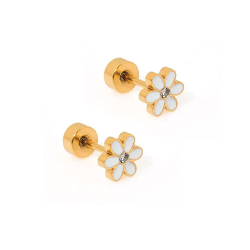 Linny Co. White Enamel Daisy Screwback Studs