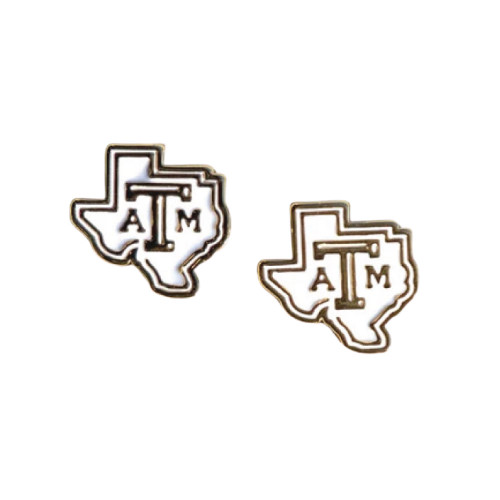 Nickel & Suede Gold/White Enamel A&M Stud Earrings
