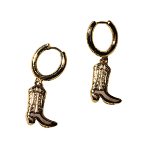 Nickel & Suede Gold Cowgirl Boot Earrings