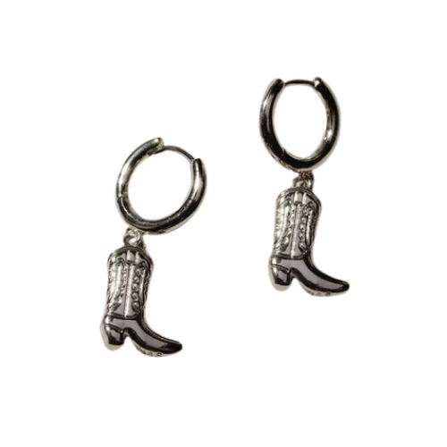 Nickel & Suede Texas A&M Aggies silver hoop earrings with cowboy boot charm