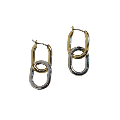 Nickel & Suede Mixed Metal Chain Link Huggie Hoop Earrings