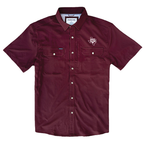 Poncho Outdoors Texas A&M Aggies maroon short sleeve button down shirt with embroidered logo
