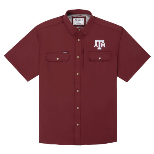Poncho Outdoors Texas A&M Aggies maroon short sleeve button down shirt with chest pockets and embroidered logo