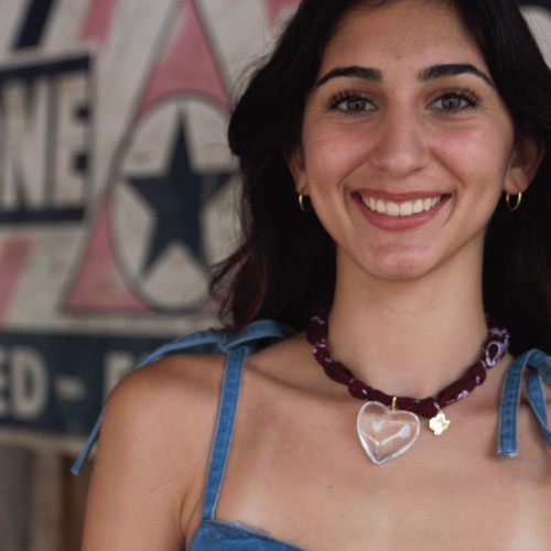 Nickel & Suede Maroon Bandana Clear Heart Charm Necklace