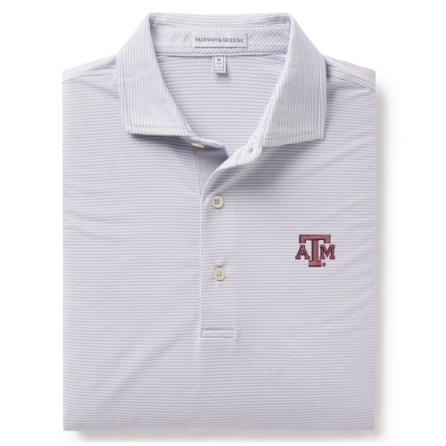 Fairway & Greene Texas A&M Aggies white microstripe polo shirt with chest logo.