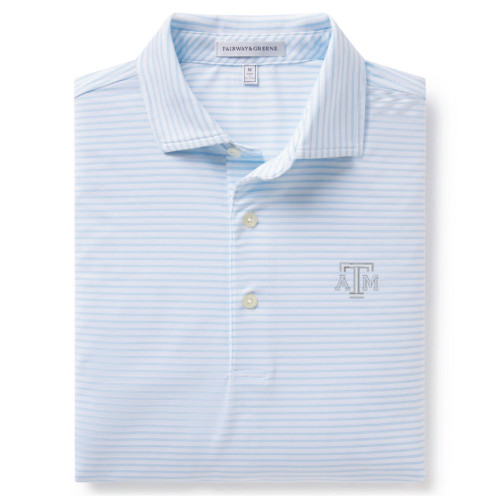 Fairway & Greene Texas A&M Aggies light blue striped polo shirt with chest logo.