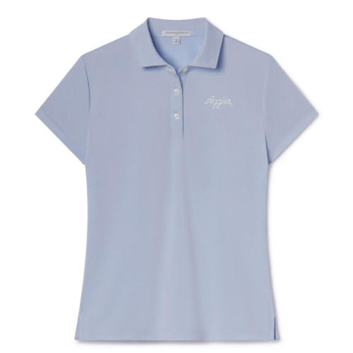 Fairway & Greene Texas A&M Aggies women’s light blue polo shirt with script logo on chest.
