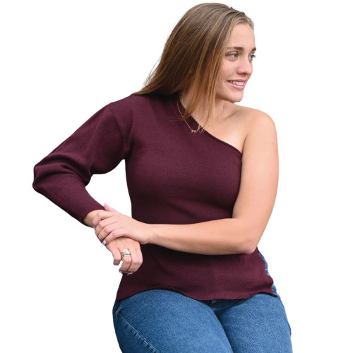 Wisteria Lane Texas A&M Aggies maroon one shoulder ribbed top.