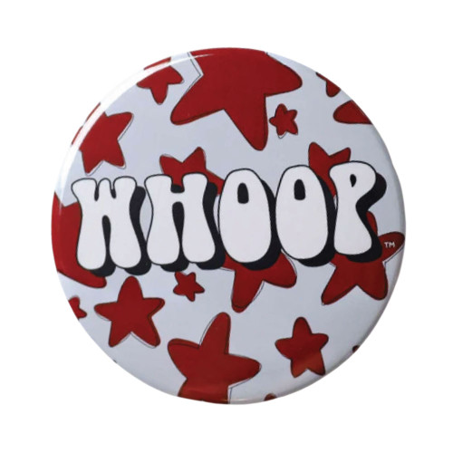 Tailgated Co Texas A&M Aggies round button featuring bold “Whoop” text with maroon star pattern on a white background