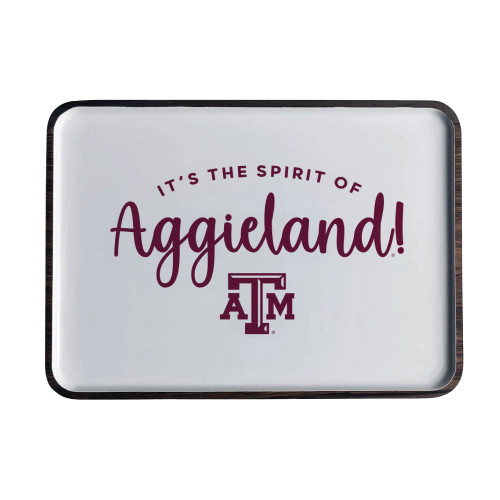 Valiant Gifts Texas A&M Aggies rectangular enamel tray featuring “It’s the Spirit of Aggieland!” text with Texas A&M logo in maroon