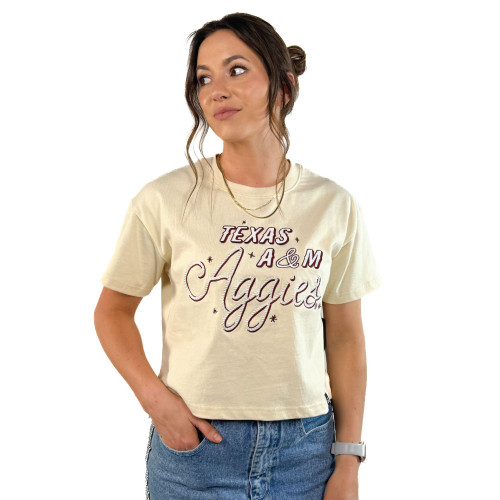 Gameday Social Embroidered Lasso Luxe Cropped Short Sleeve