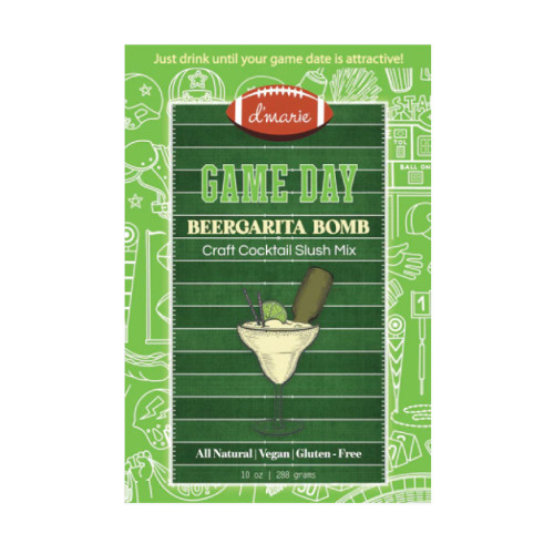 D’Marie Texas A&M Aggies Gameday Beergarita slush mix packet featuring football field design and cocktail graphic