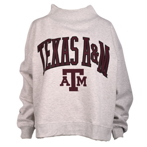 Pressbox Grey Mockneck Texas A&M Arch Pullover