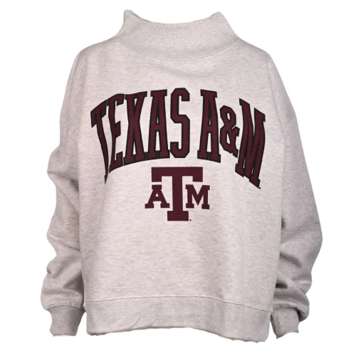 Pressbox Texas A&M Aggies oversized cream crewneck sweatshirt featuring arched Texas A&M lettering and logo on the front