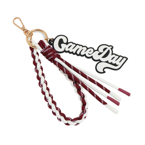 Shiraleah Texas A&M Aggies Game Day keychain featuring script “Game Day” charm with maroon and white braided tassel