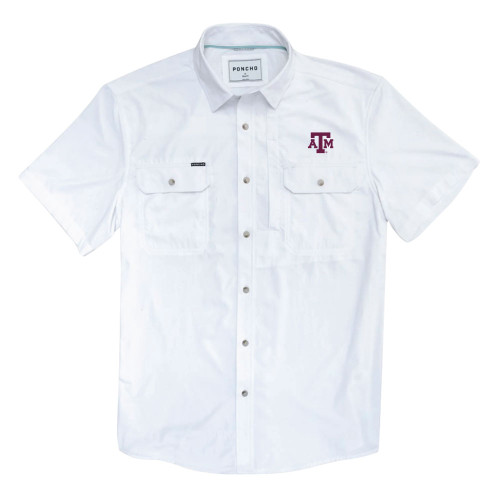 Poncho Texas A&M Aggies white short sleeve button down shirt with chest pockets and embroidered Texas A&M logo