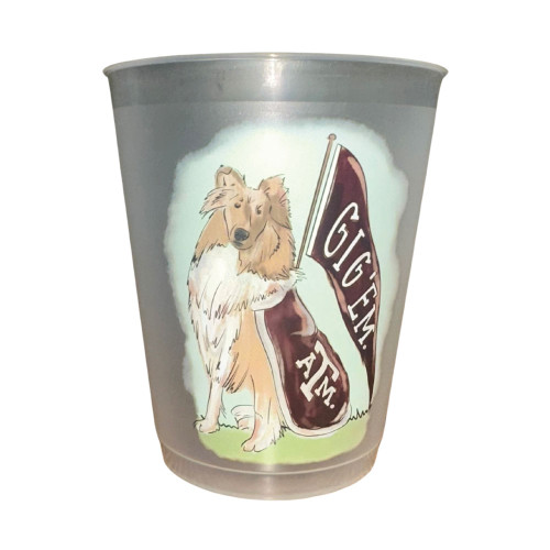 Glory Haus Texas A&M Aggies frosted cup featuring Reveille the collie with maroon Gig Em flag and Texas A&M blanket
