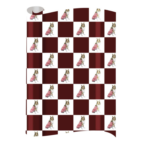 Taylor Paladino Texas A&M Aggies Reveille checkered gift wrap featuring maroon and white pattern with Reveille the collie design