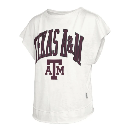 Pressbox Texas A&M Aggies white relaxed fit t shirt featuring arched Texas A&M lettering and logo on the front