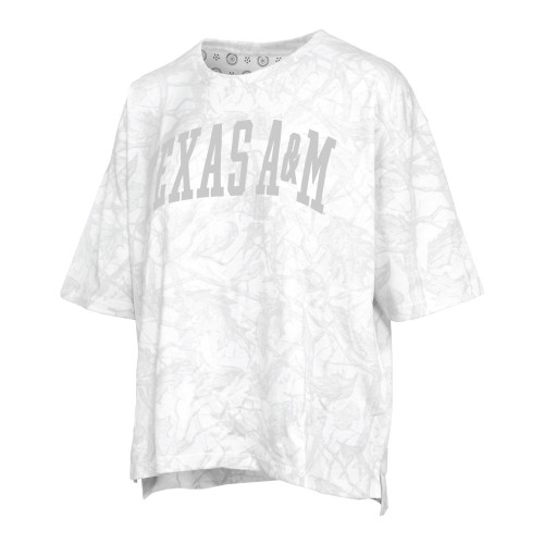 Pressbox Texas A&M Aggies white marble wash oversized t shirt featuring subtle Texas A&M lettering on the front