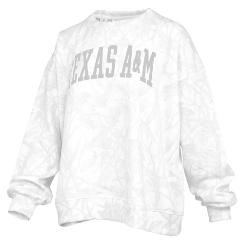 Pressbox Texas A&M Aggies white marble wash oversized crewneck sweatshirt featuring subtle Texas A&M lettering on the front