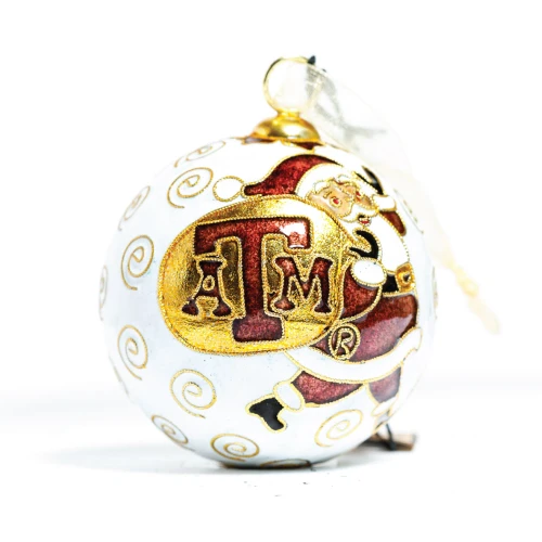 Kitty Keller Texas A&M Aggies glass Christmas ornament featuring hand painted Santa design with Texas A&M logo
