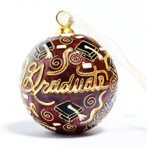 Kitty Keller Texas A&M Aggies graduation glass ornament featuring hand painted “Graduate” script with cap details