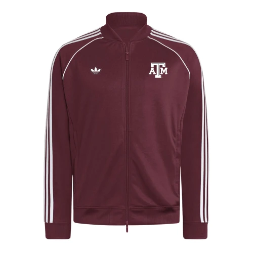adidas maroon Texas A&M full zip track jacket with white stripes on sleeves