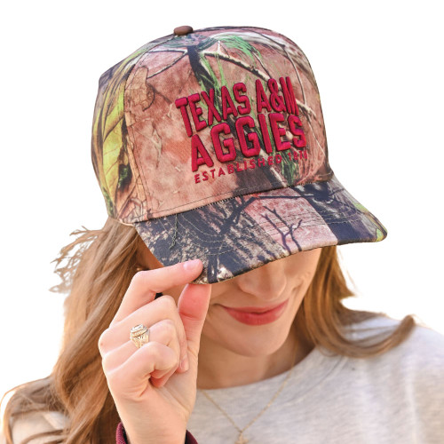 Gameday Social Texas A&M Aggies camo baseball cap featuring embroidered Texas A&M Aggies text on front