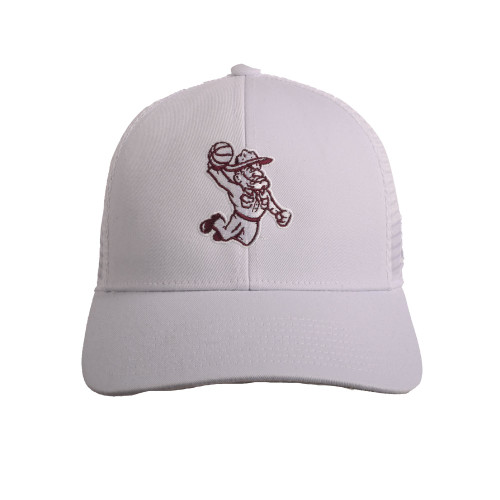 White Texas A&M Aggies cap with embroidered basketball Ol’ Sarge mascot logo on the front.
