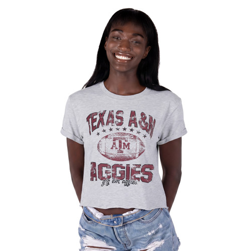 ZooZatz Grey Football Primetime Cropped Short Sleeve Tee - Maroon U