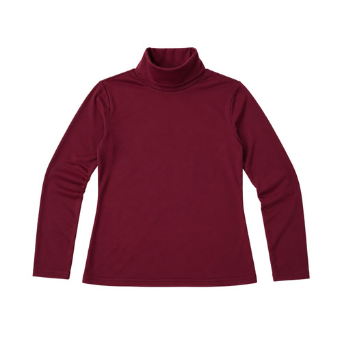 Scarlet & Gold Texas A&M toddler maroon long sleeve turtleneck featuring a solid-colored design, high folded neckline, straight hem, and fitted sleeves, shown both individually and layered under an Aggies cheerleading uniform.