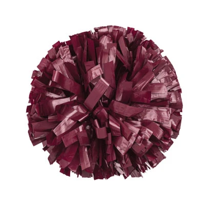 Scarlet & Gold maroon pom pom featuring a full rounded shape with densely layered shiny maroon streamers, designed for cheering, tailgates, sporting events, and spirited game day celebrations.
