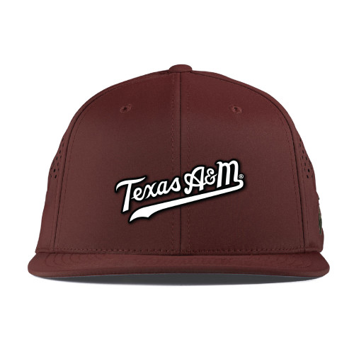 Branded Bills Texas A&M Aggies maroon flat bill cap with script Texas A&M logo on front.
