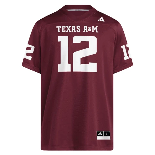 adidas Texas A&M maroon replica football jersey with white number 12 and Texas A&M lettering