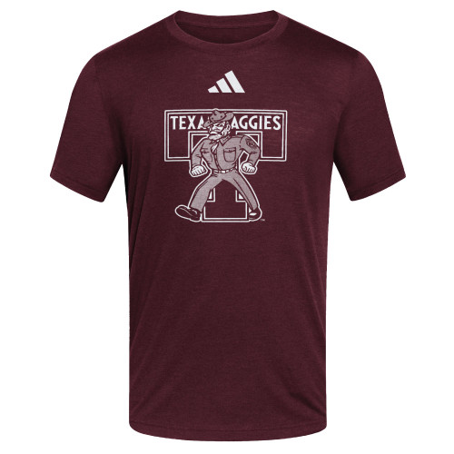 adidas maroon Texas Aggies T shirt featuring Ol’ Sarge graphic and Block T logo