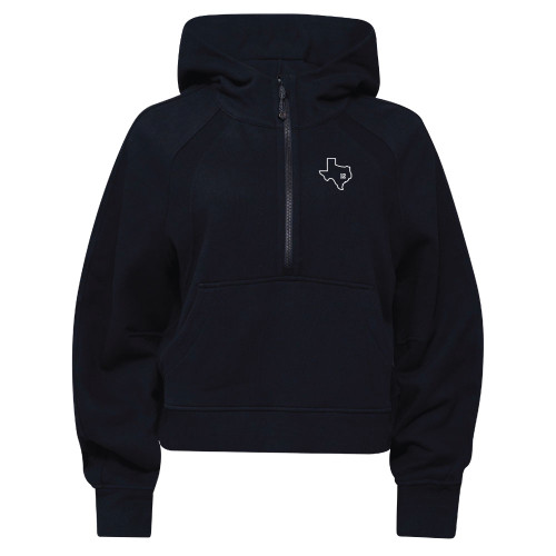 lululemon Texas A&M Aggies Scuba 1/2 zip hoodie in black with Texas outline 12th Man detail and front pocket.