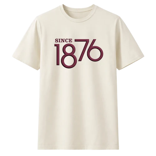 Cream lululemon short-sleeve Texas A&M tee featuring a bold maroon “Since 1876” graphic across the chest, with a classic crew neckline and clean, minimalist design celebrating the university’s founding year.