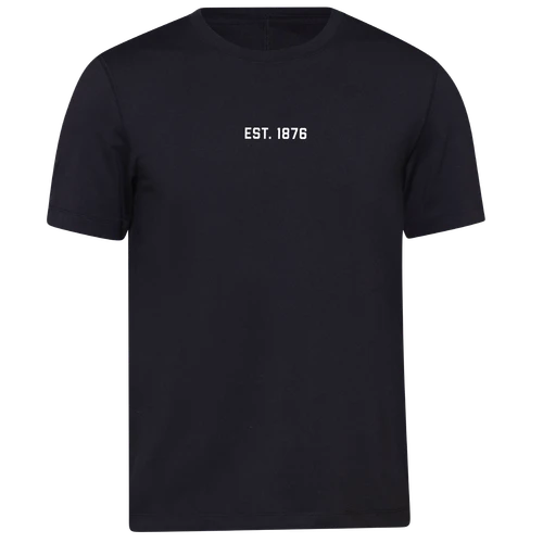 Black lululemon Soft Jersey short-sleeve tee featuring a minimalist white “EST. 1876” graphic centered on the chest, with a classic crew neckline and clean design celebrating Texas A&M tradition.