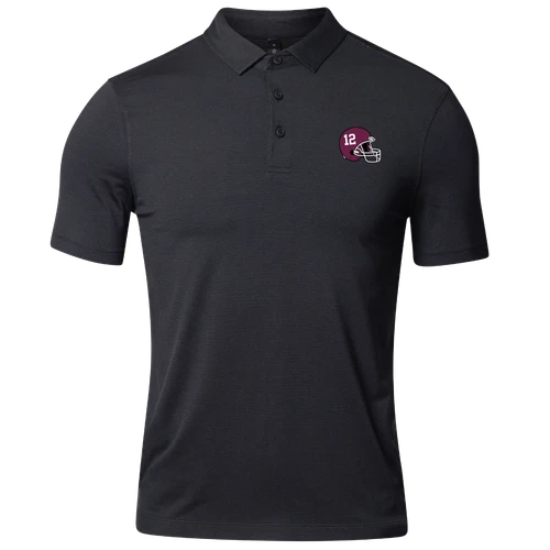 Black lululemon Texas A&M short-sleeve polo featuring a three-button placket and maroon football helmet graphic with a white number 12 on the left chest for a polished 12th Man look.