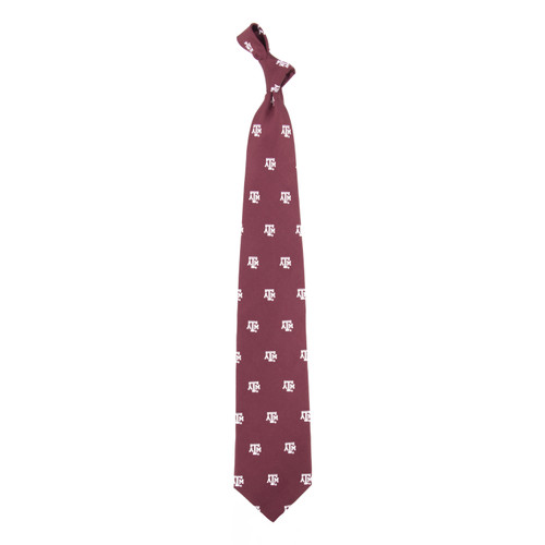 Eagles Wings Texas A&M Aggies maroon necktie featuring an all over repeating ATM logo pattern for a classic collegiate look. Aggies alumni gift.
