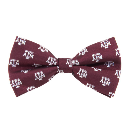 Eagles Wings Texas A&M Aggies maroon bow tie featuring an all over repeating ATM logo pattern with an adjustable strap design