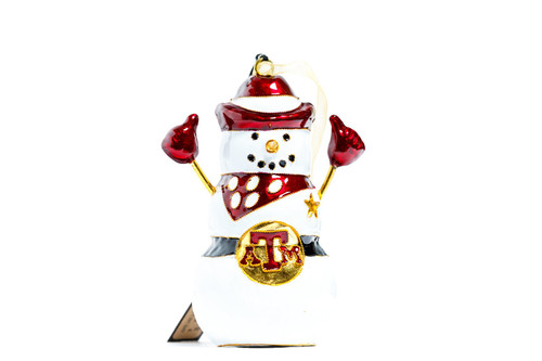 Kitty Keller 3D Gig 'Em Snowman Christmas Ornament