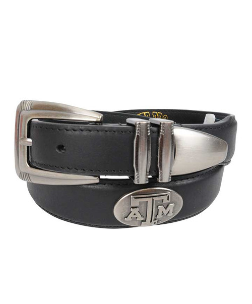 Zep-Pro Texas A&M black leather belt featuring a silver-tone buckle and oval concho with engraved ATM logo. Zep-Pro Texas A&M belt, Texas A&M black leather belt, ATM logo belt, Texas A&M men’s belt, Aggies leather belt, Zep-Pro ATM concho belt, Texas A&M dress belt, ATM oval concho buckle, Texas A&M accessories, Aggies men’s accessories, black leather college belt, Texas A&M silver buckle belt, ATM engraved belt, Texas A&M alumni gift, Aggies gameday belt.