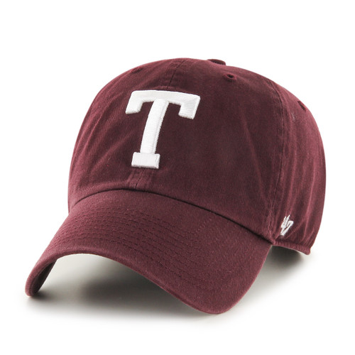‘47 Brand Texas A&M maroon adjustable hat with white block T logo on the front and curved brim.